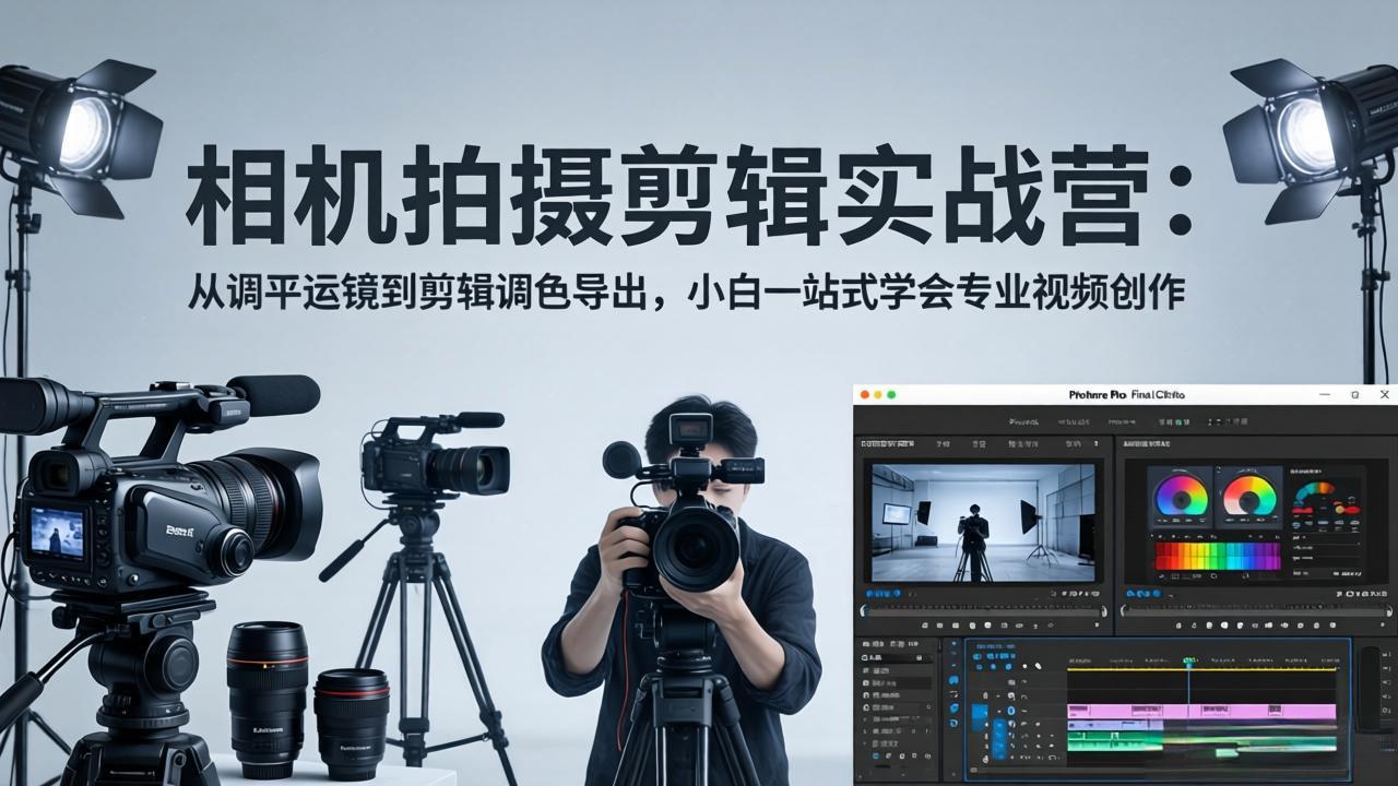 相机拍摄剪辑实战营：从调平运镜到剪辑调色导出，小白一站式学会专业视频创作-梦清研习社