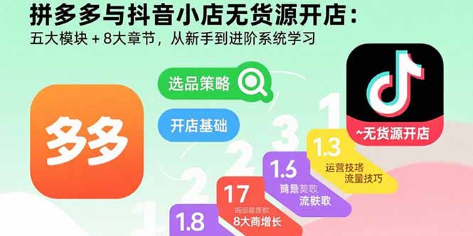 拼多多与抖音小店无货源开店：五大模块+8大章节，从新手到进阶系统学习-梦清研习社