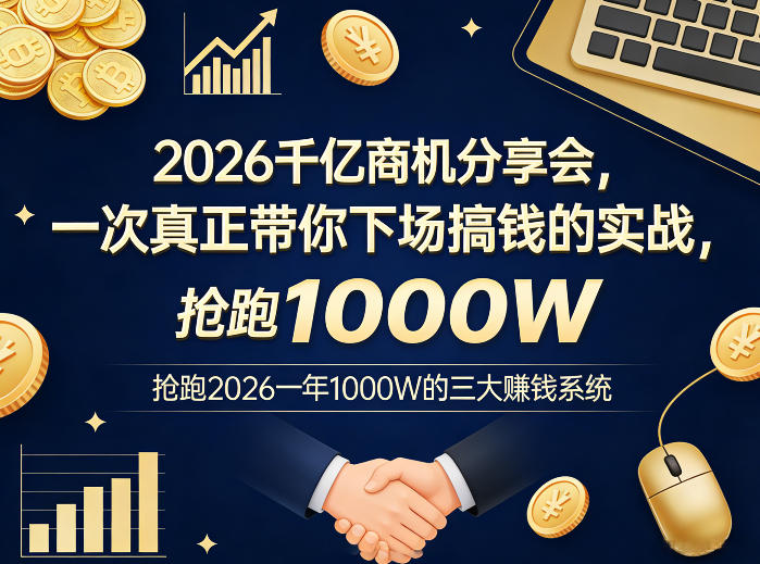 2026千亿商机分享会，一次真正带你下场搞钱的实战，抢跑2026一年1000W的三大賺钱系统-梦清研习社