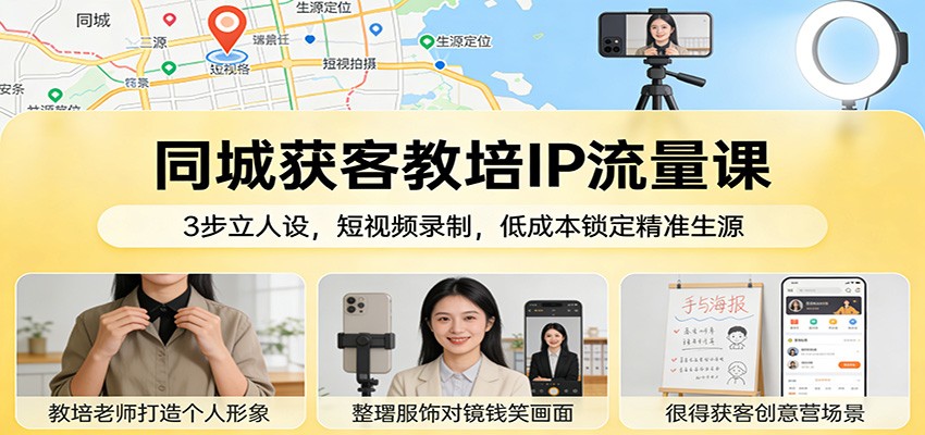 同城获客教培IP流量课：3步立人设，短视频录制，低成本锁定精准生源-梦清研习社