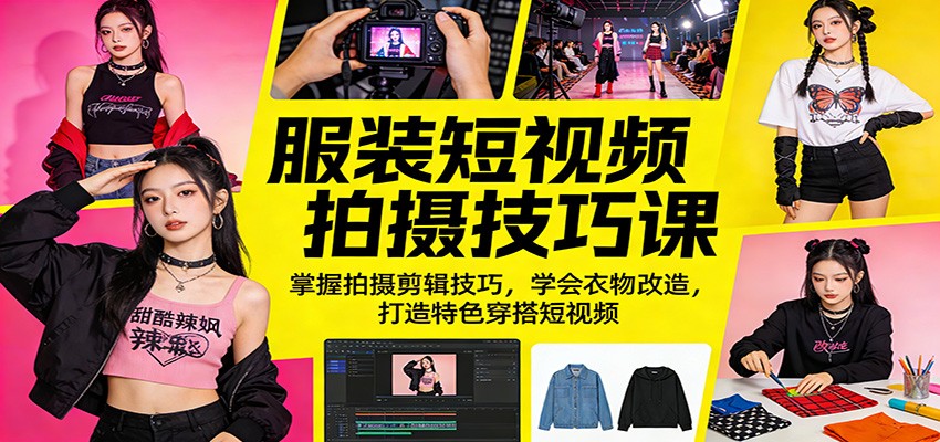 服装短视频拍摄技巧课:掌握拍摄剪辑技巧,学会衣物改造,打造特色穿搭短视频-梦清研习社