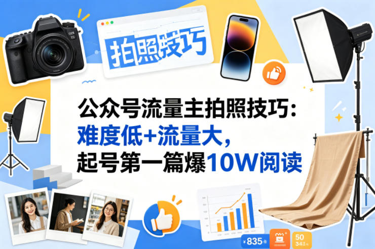 公众号流量主之拍照技巧赛道，难度低+流量大，起号第一篇就爆了10w阅读-梦清研习社