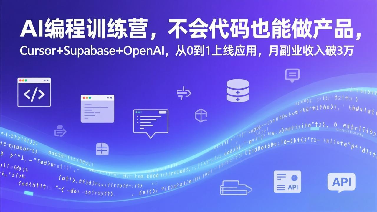 AI编程训练营，不会代码也能做产品，Cursor+Supabase+OpenAI，从0到1上线应用，月副业收入破3万-梦清研习社