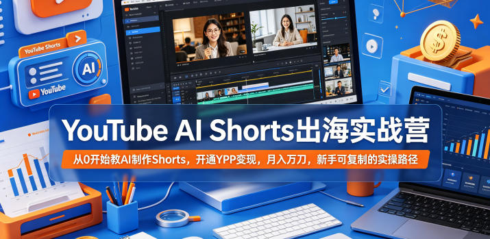 YouTube AI Shorts出海实战营，从0开始教AI制作Shorts，开通YPP变现，月入万刀，新手可复制的实操路径-梦清研习社