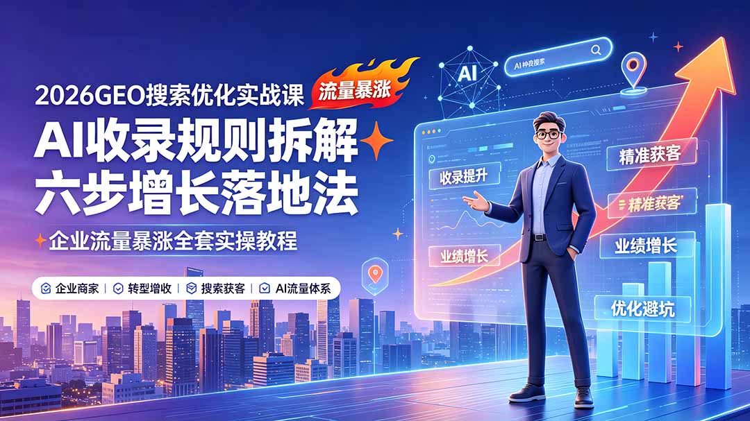 2026GEO搜索优化实战课:AI收录规则拆解|六步增长落地法|企业流量暴涨全套实操教程-梦清研习社