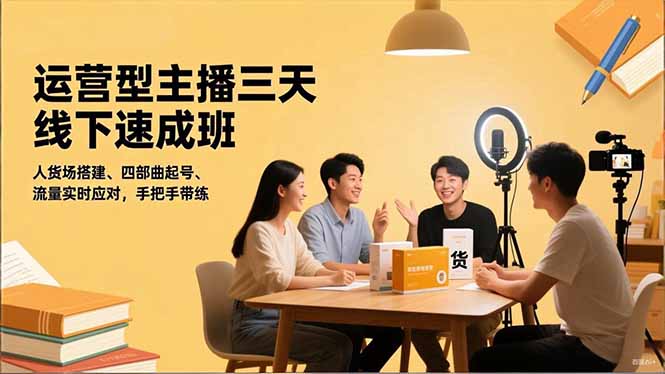 运营型主播三天线下班，人货场搭建,四部曲起号,流量实时应对，手把手带练-梦清研习社