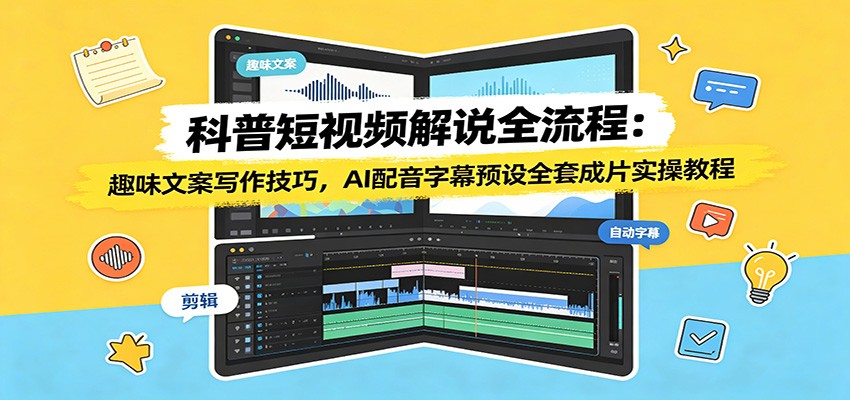 科普短视频解说全流程：趣味文案写作技巧，AI配音字幕预设全套成片实操教程-梦清研习社
