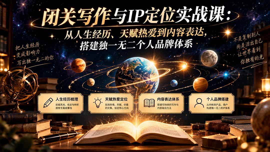 闭关写作与IP定位实战课：从人生经历、天赋热爱到内容表达，搭建独一无二个人品牌体系-梦清研习社
