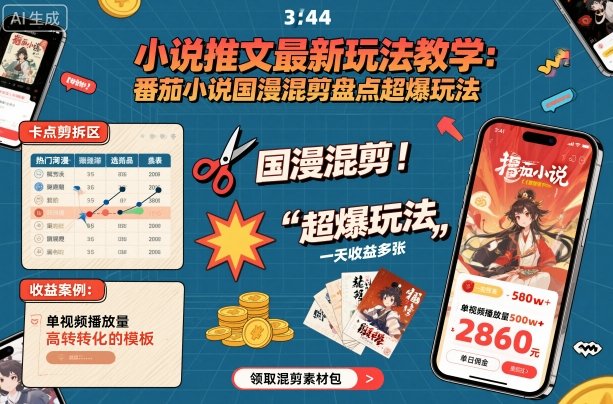 小说推文最新玩法教学,番茄小说国漫混剪盘点超爆玩法,全程干货,一天收益多张-梦清研习社