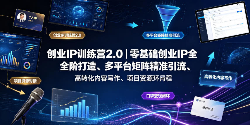 创业IP训练营2.0|零基础创业IP全阶打造、多平台矩阵精准引流、高转化内容写作、项目资源对接与口碑变现闭环课程-梦清研习社