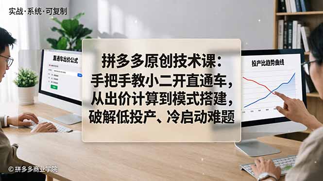 拼多多原创技术课：手把手教小二开直通车，从出价计算到模式搭建，破解低投产、冷启动难题-梦清研习社