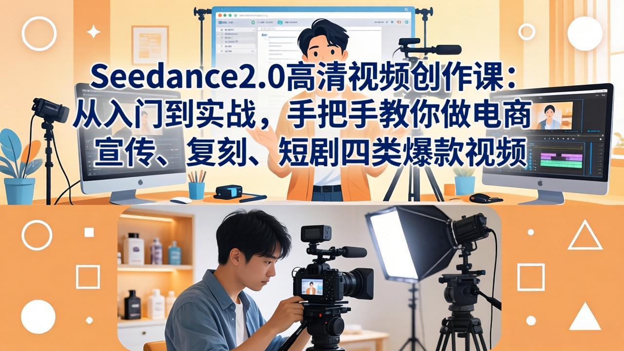 Seedance2.0高清视频创作课：从入门到实战，手把手教你做电商、宣传、复刻、短剧四类爆款视频-梦清研习社