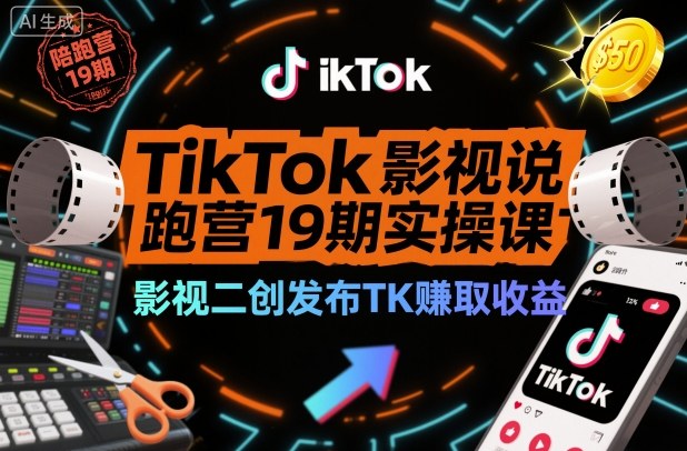 TikTok影视解说陪跑营19期实操课,影视二创发布TK賺取收益,万播收益50美金(更新)-梦清研习社