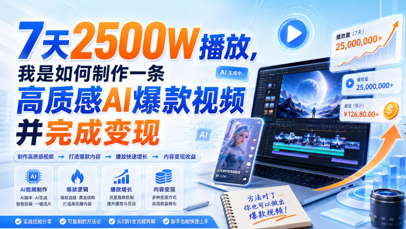 7天2500W播放，我是如何制作一条高质感AI爆款视频并完成变现-梦清研习社