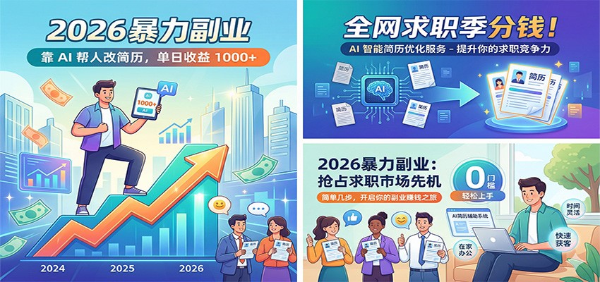 2026暴力副业：靠AI帮人改简历，单日收益1000+，全网求职季分钱-梦清研习社