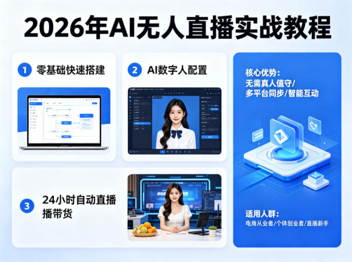 2026年AI无人直播实战教程，零基础也能快速搭建AI数字人无人直播间，实现24小时自动直播带货-梦清研习社