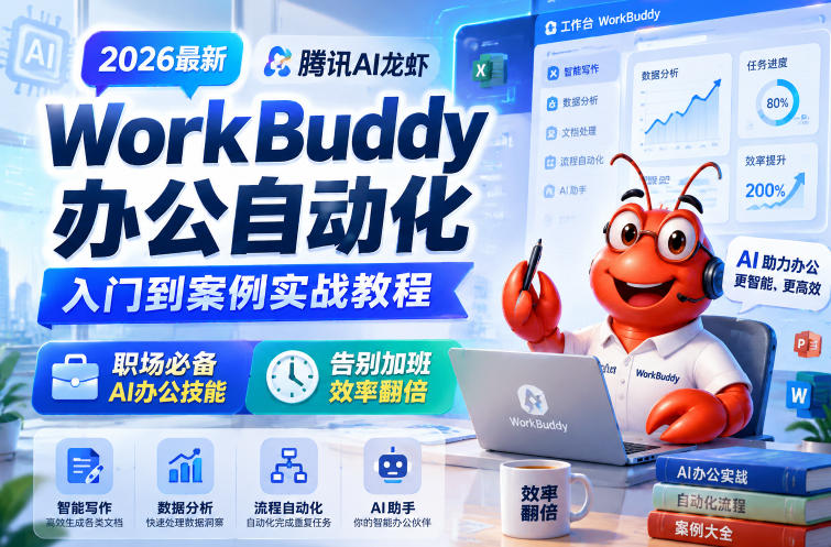 2026最新腾讯AI龙虾WorkBuddy办公自动化入门到案例实战教程，职场必备AI办公技能，告别加班，效率翻倍-梦清研习社