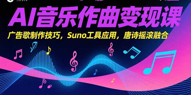 AI音乐作曲变现课，广告歌制作技巧，Suno工具应用，唐诗摇滚融合-梦清研习社
