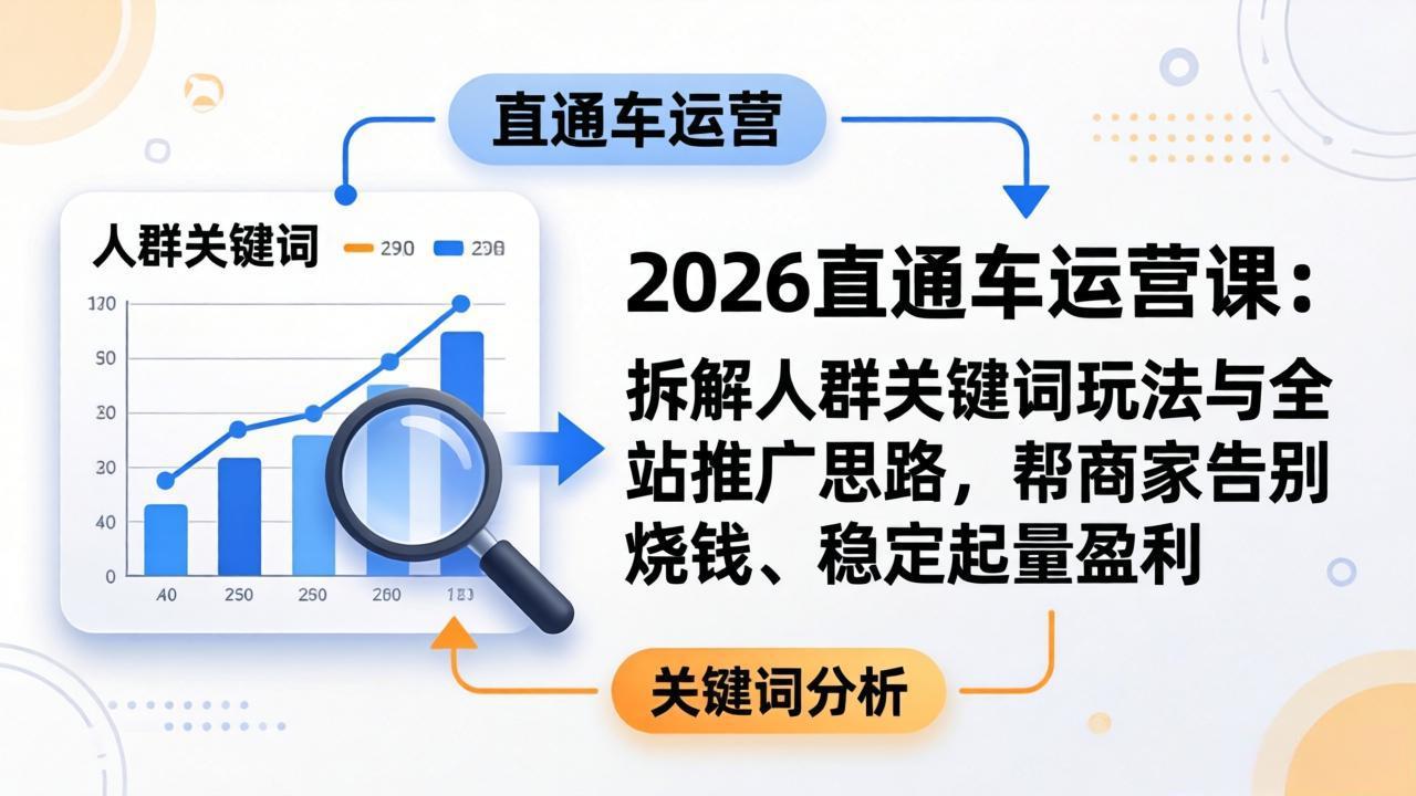 2026直通车运营课：拆解人群关键词玩法与全站推广思路，帮商家告别烧钱、稳定起量盈利-梦清研习社