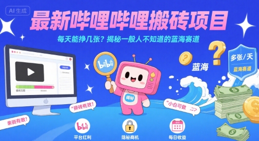 最新哔哩哔哩上B站搬砖项目，每天能挣几张？揭秘一般人不知道的蓝海赛道-梦清研习社