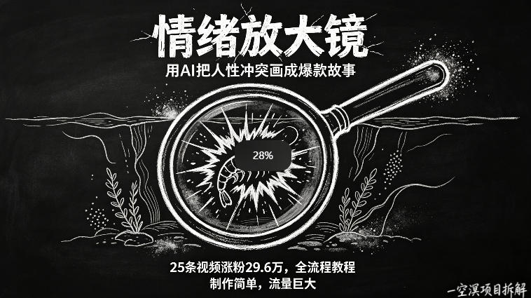 AI制作“情绪放大镜“视频，25条视频涨粉29.6W粉，流量巨大，制作简单，全流程教程-梦清研习社