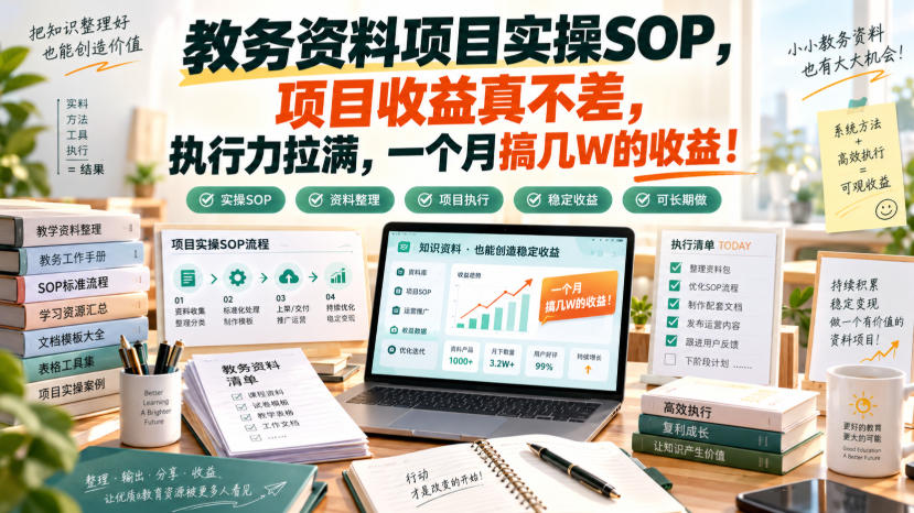 教务资料项目实操SOP，项目收益真不差，执行力拉满，一个月搞几W的收益-梦清研习社