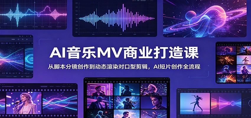 AI音乐MV商业打造课：从脚本分镜创作到动态渲染对口型剪辑，AI短片创作全流程-梦清研习社