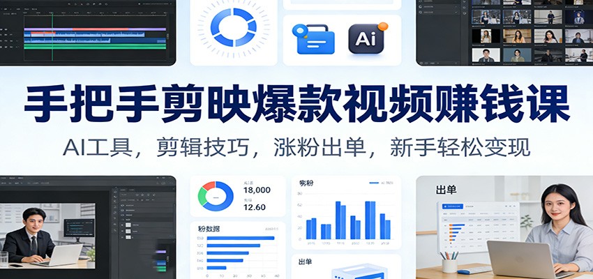 手把手剪映爆款视频赚钱课：AI工具，剪辑技巧，涨粉出单，新手轻松变现-梦清研习社