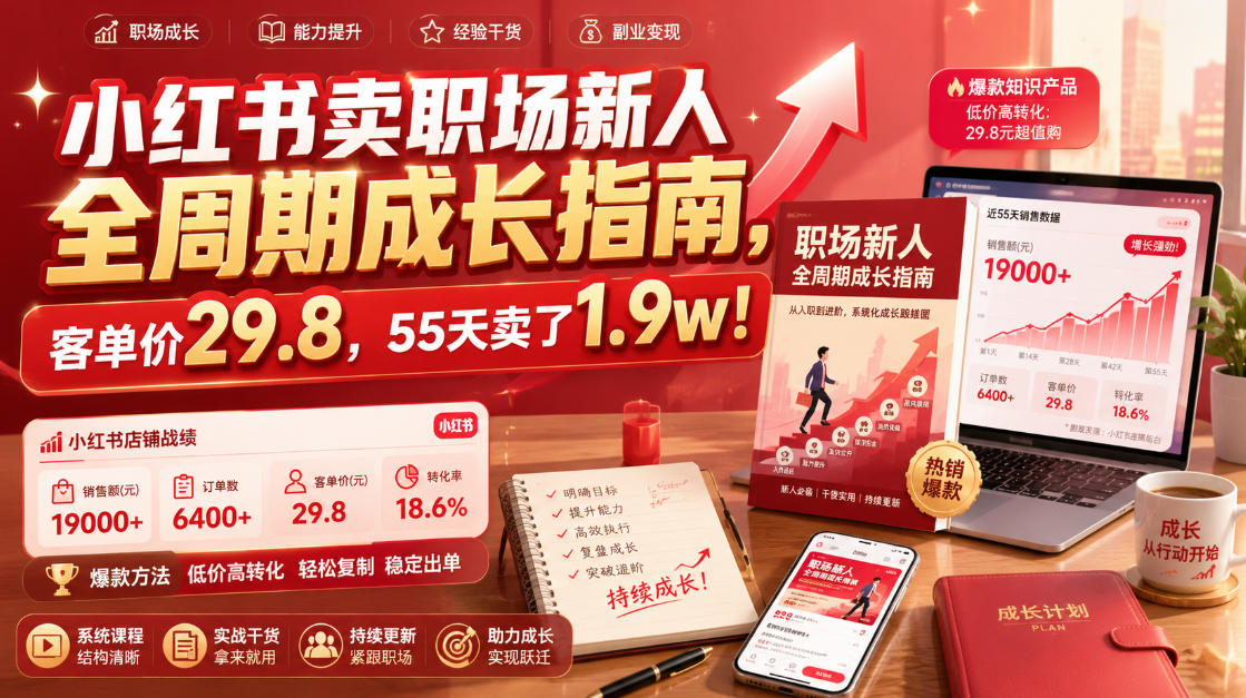 小红书卖职场新人全周期成长指南，客单价29.8，55天卖了1.9w！-梦清研习社