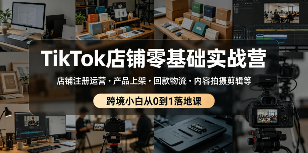 TikTok店铺零基础实战营，店铺注册运营・产品上架・回款物流・内容拍摄剪辑等 ，跨境小白从0到1落地课-梦清研习社