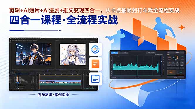 剪辑+AI短片+AI漫剧+推文变现四合一，从卡点抽帧到打斗戏全流程实战-梦清研习社