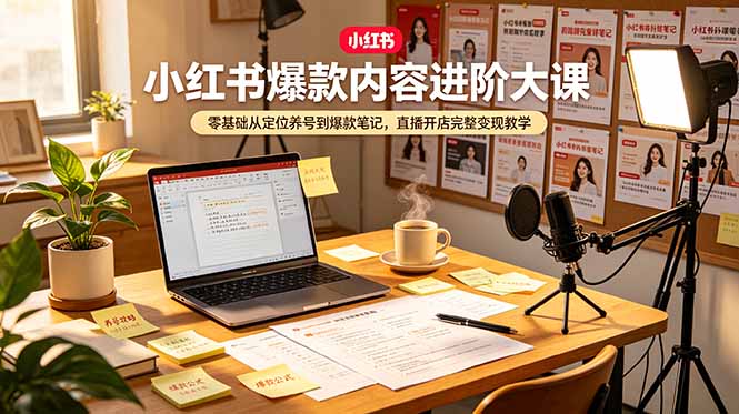 小红书爆款内容进阶大课，零基础从定位养号到爆款笔记，直播开店完整变现教学-梦清研习社