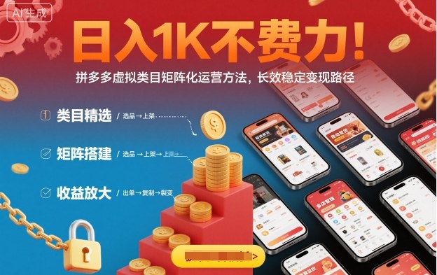 日入1K不费力！拼多多虚拟类目矩阵化运营方法，长效稳定变现路径-梦清研习社