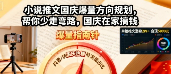 小说推文国庆爆量方向规划，帮你少走弯路，国庆在家搞钱-梦清研习社