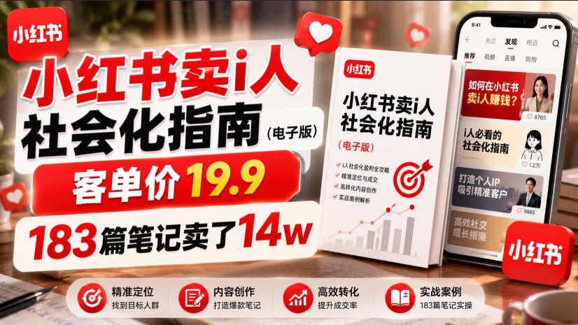 小红书卖I人社会化指南(电子版)，客单价19.9，183篇笔记卖了14w！-梦清研习社