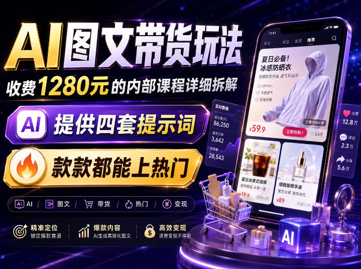 AI图文带货内部玩法，1280内部课程对外系统拆解，看完直接上手变现！-梦清研习社