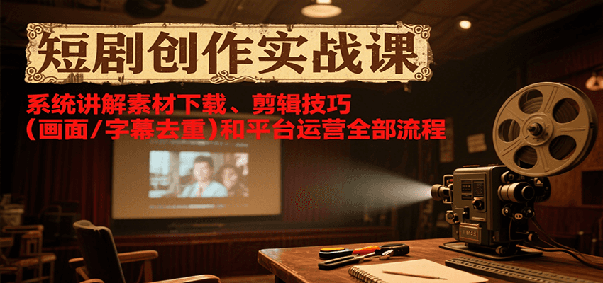 短剧创作实战课，系统讲解素材下载、剪辑技巧(画面/字幕去重)和平台运营全部流程-梦清研习社