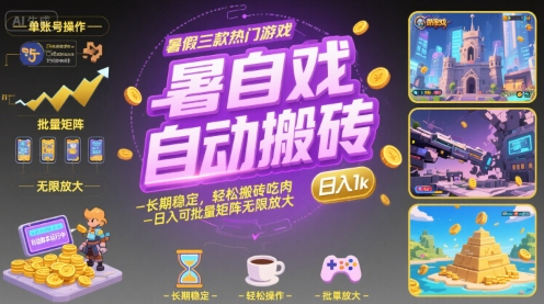 暑假三款热门游戏自动搬砖，长期稳定，轻松搬砖吃肉，日入1k ，可批量矩阵无限放大【揭秘】-梦清研习社