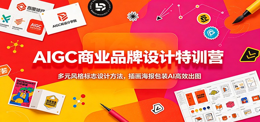AIGC商业品牌设计特训营：多元风格标志设计方法，插画海报包装AI高效出图-梦清研习社
