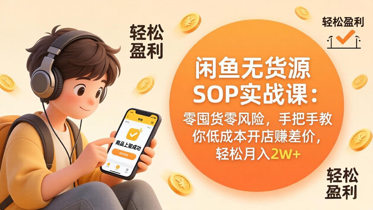 闲鱼无货源SOP实战课:零囤货零风险,手把手教你低成本开店赚差价,轻松月入2w+-梦清研习社