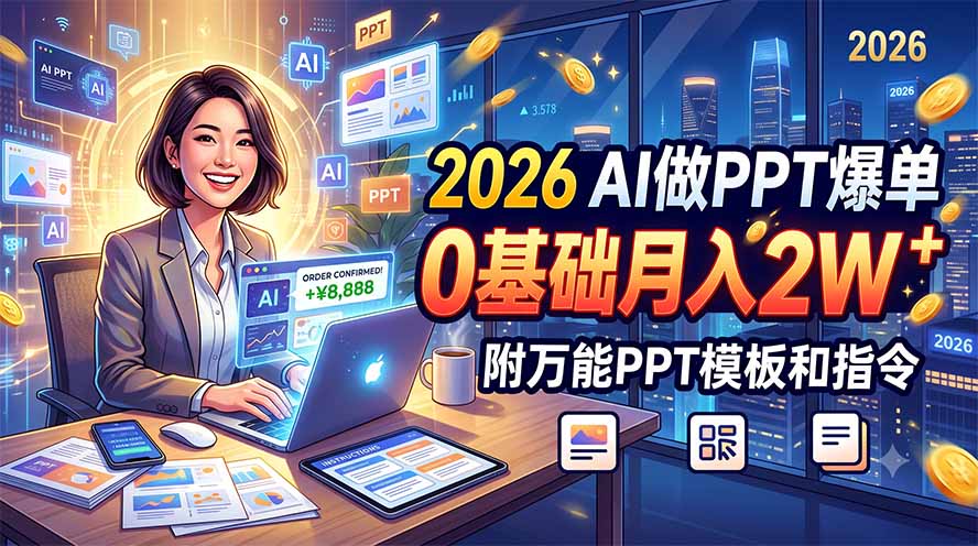 2026 AI做PPT爆单，0基础月入2W，附万能PPT模板和指令-梦清研习社