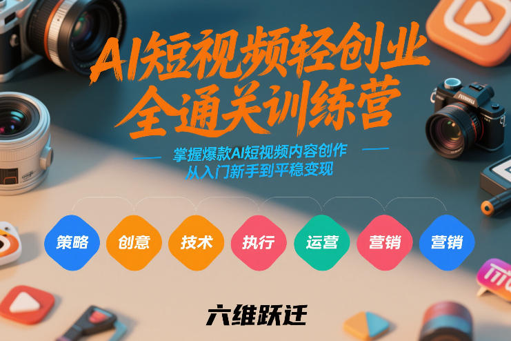 AI短视频轻创业全通关训练营，掌握爆款AI短视频内容创作，从入门新手到平稳变现的六维跃迁-梦清研习社