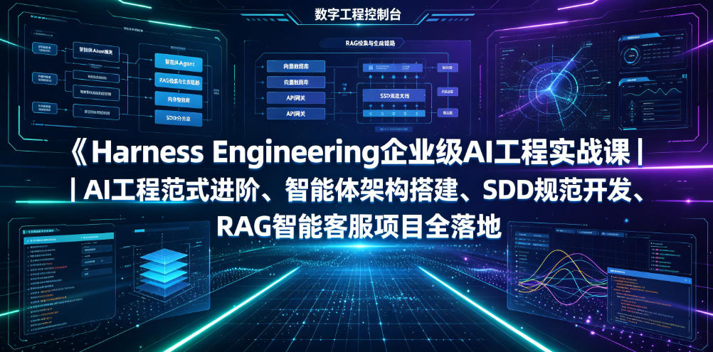 Harness Engineering企业级AI工程实战课｜AI工程范式进阶、智能体架构搭建、SDD规范开发、RAG智能客服项目全落地-梦清研习社