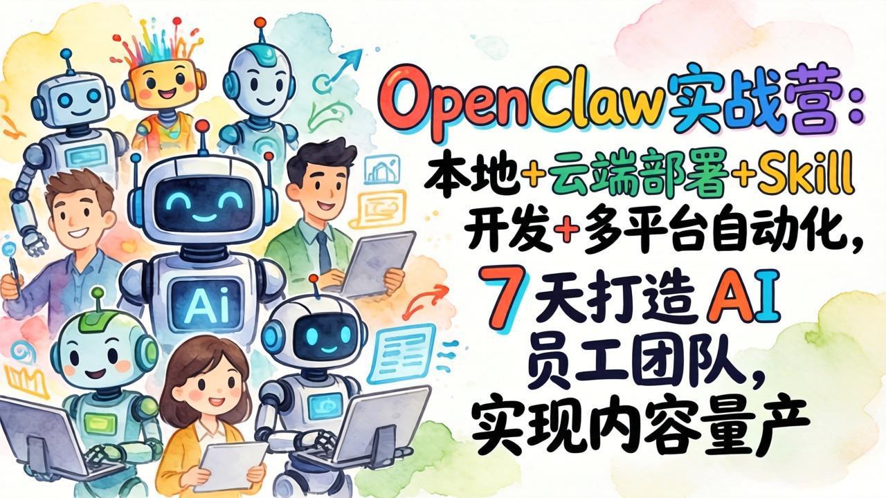 OpenClaw实战营:本地+云端部署+Skill开发+多平台自动化,7 天打造 AI 员工团队,实现内容量产-梦清研习社