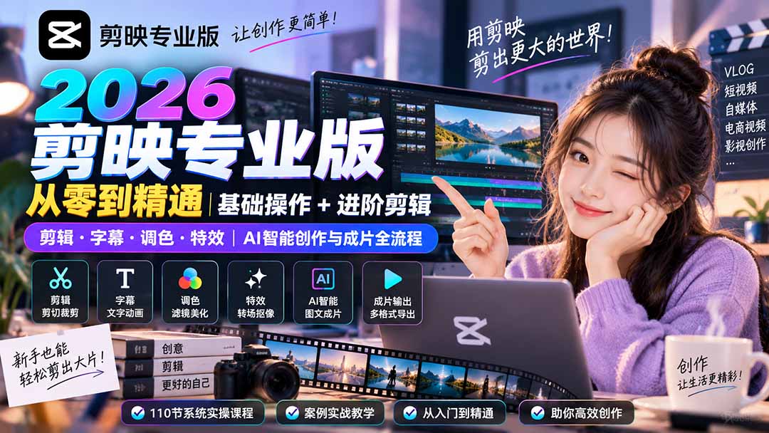 2026剪映专业版从零到精通｜基础操作+进阶剪辑｜剪辑·字幕·调色·特效｜AI智能创作与成片全流程-梦清研习社