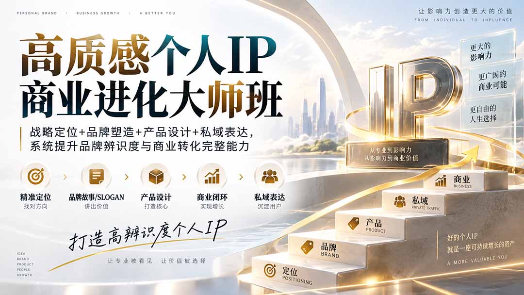 高质感个人IP商业进化大师班：战略定位+品牌塑造+产品设计+私域表达，系统提升品牌辨识度与商业转化完整能力-梦清研习社