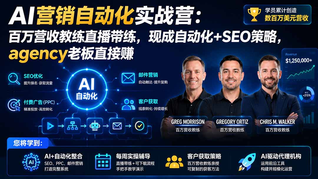 AI营销自动化实战营：百万营收教练直播带练，现成自动化+SEO策略，agency老板直接赚【原创双语字幕】-梦清研习社