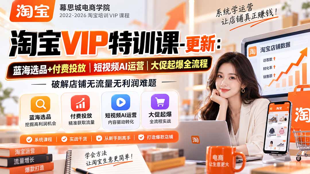 淘宝VIP特训课-更新0917：蓝海选品+付费投放｜短视频AI运营｜大促起爆全流程，破解店铺无流量无利润难题-梦清研习社