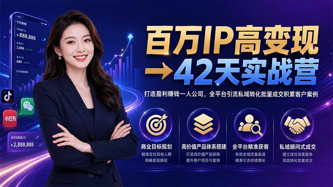 百万IP高变现→42天实战营｜打造盈利赚钱一人公司，全平台引流私域转化批量成交积累客户案例-梦清研习社