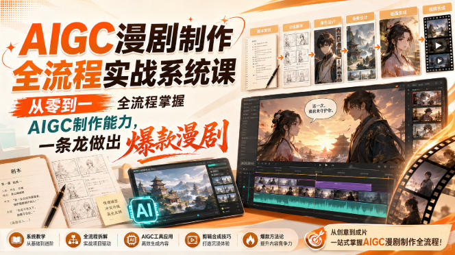 AIGC漫剧制作全流程实战系统课，从零到一全流程掌握AIGC制作能力，一条龙做出爆款漫剧-梦清研习社